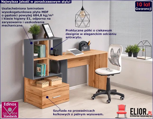 Nowoczesne Biurko Z Nadstawką Dąb Wotan + Antracyt R7-P55