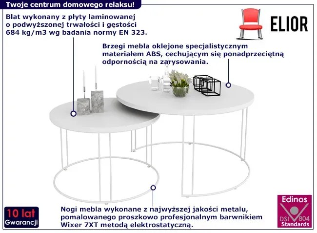 Biały zestaw dwóch stolików kawowych - Eksa 5X