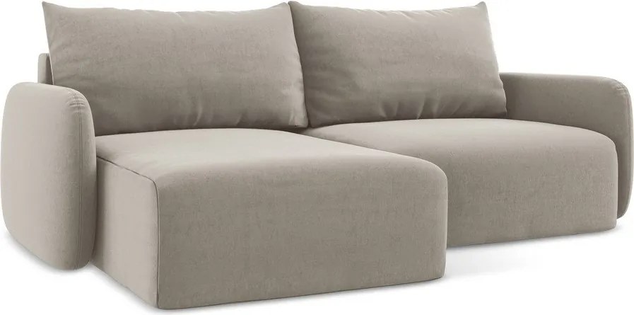 Szarobrązowy aksamitny rozkładany/ze schowkiem narożnik (lewostronny/z szezlongiem) Kalena – Makamii