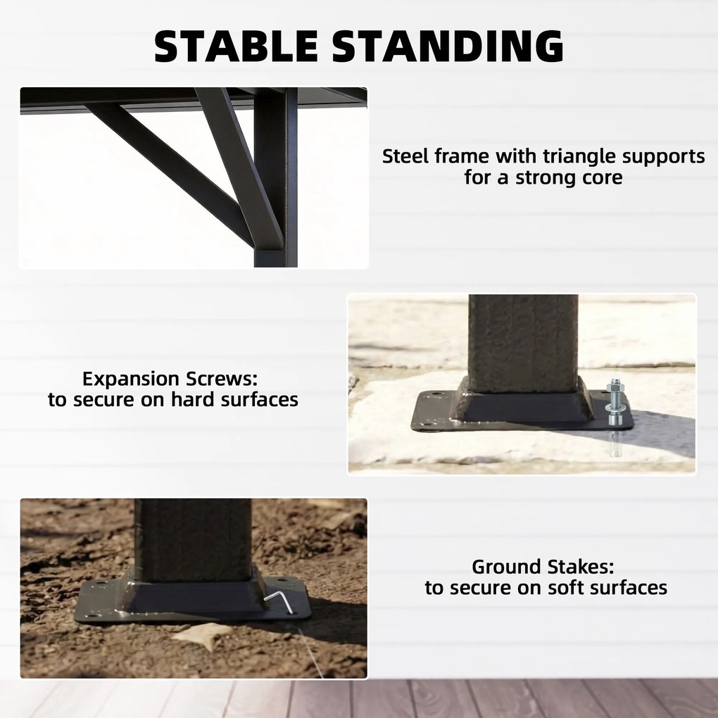 Outsunny Pawilon 3,8x3m Wodoodporny Stabilny Zimowy Pawilon Ogrodowy z Podwójnym Dachem, Zasłony, Siatka na Komary, Haki, Ciemnoszary | Aosom PL