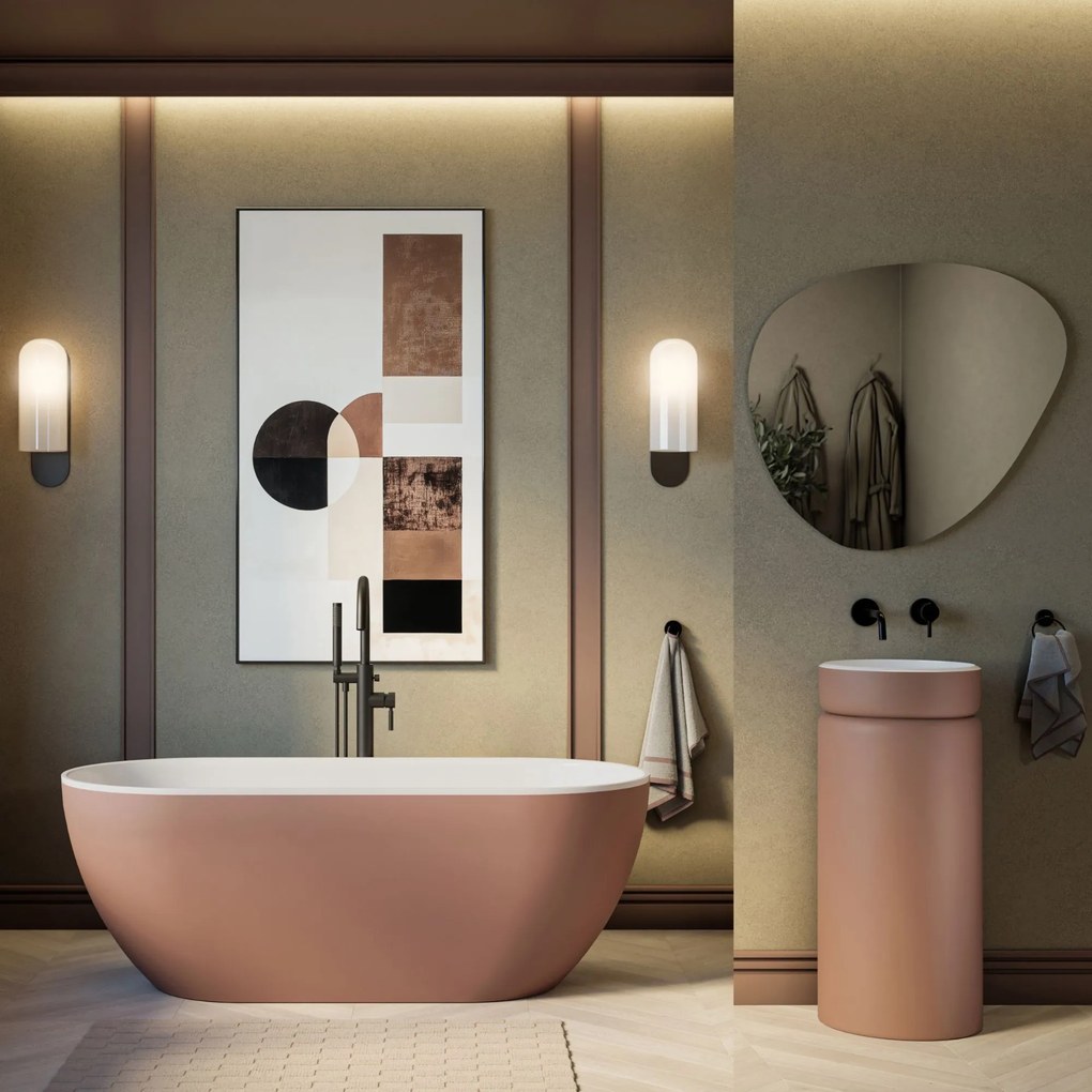 Wanna wolnostojąca owalna z konglomeratu 160 x 75 cm RONA Mocha Mouse mat / połysk przelew typu SLIM cienki rant : Wykończenie - matowe