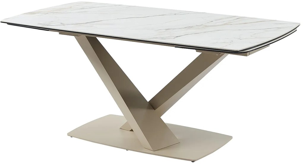 Rozkładany stół jadalniany 6-10-osobowy z ceramiki i metalu – imitacja marmuru biały i beżowy – MALATA marki Pascal Morabito