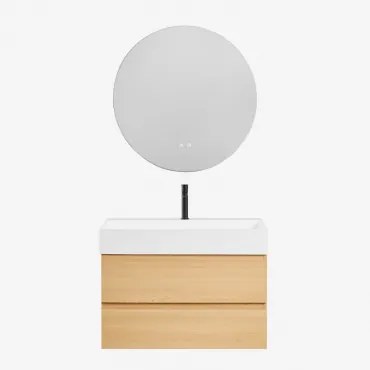 Zestaw Wiszących Mebli Łazienkowych Z Drewna I Forniru Jesionowego Zintegrowany Z Umywalką Ona Naturalna & Okrągła - Sklum