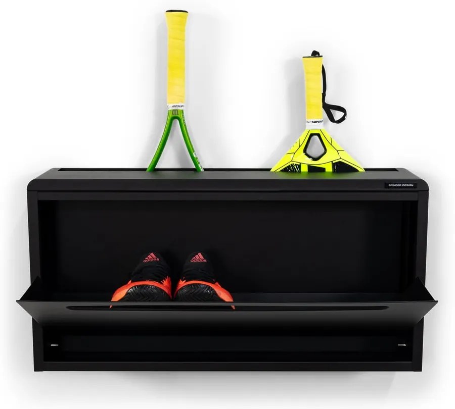 Czarna metalowa uchylna/wisząca szafka na buty 76x38x18 cm Sportiva – Spinder Design
