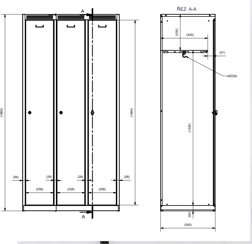 Metalowa szafka ubraniowa S7, 3-drzwiowa, 1800 x 900 x 500 mm, demontaż, zamek obrotowy, grafitowe drzwi