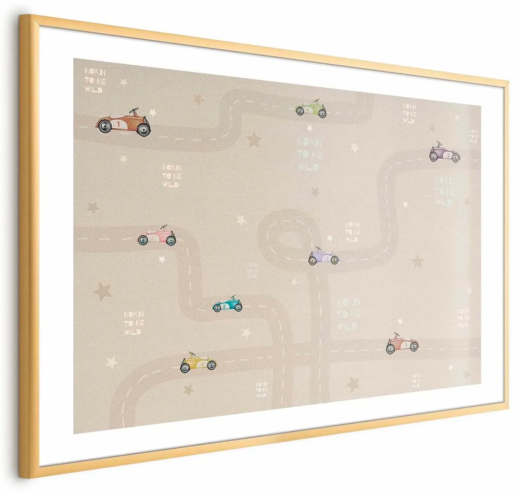 Plakat Wyścigowe autka 90x60 cm z ramą złotą z marginesem ARTGEIST B