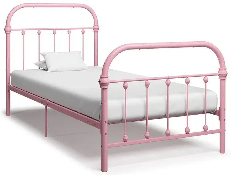 Różowe pojedyncze łóżko metalowe 90x200 cm A8-G96