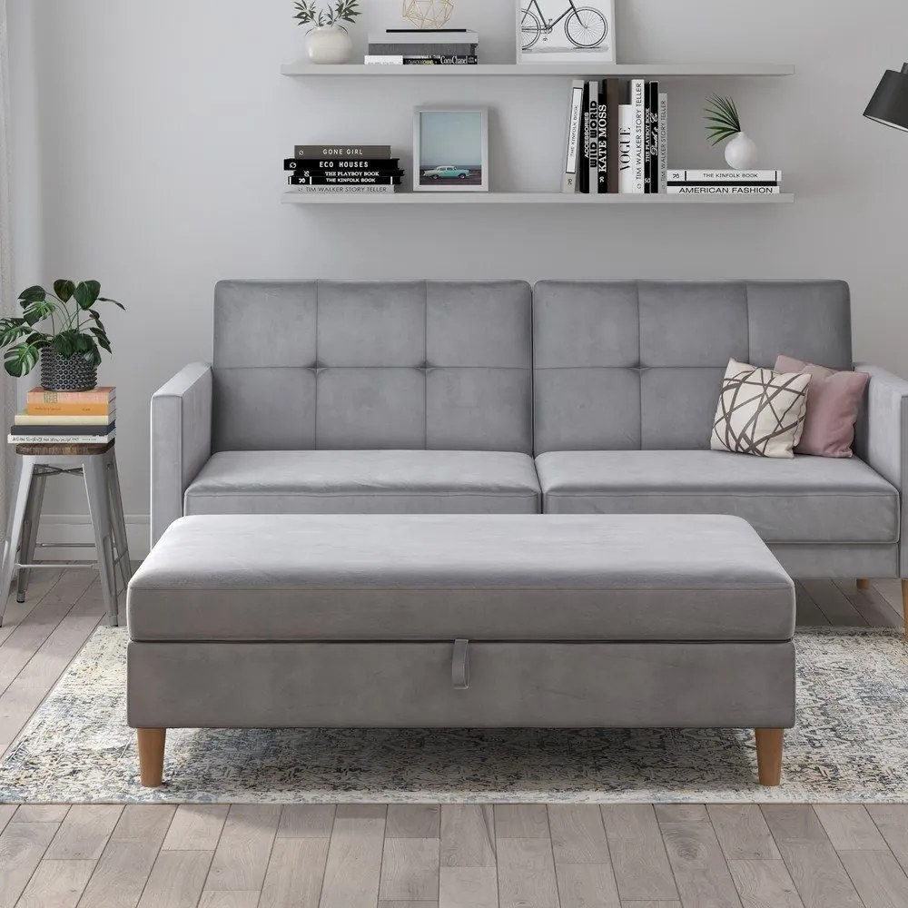 Jasnoszary aksamitny podnóżek Lilly – Støraa