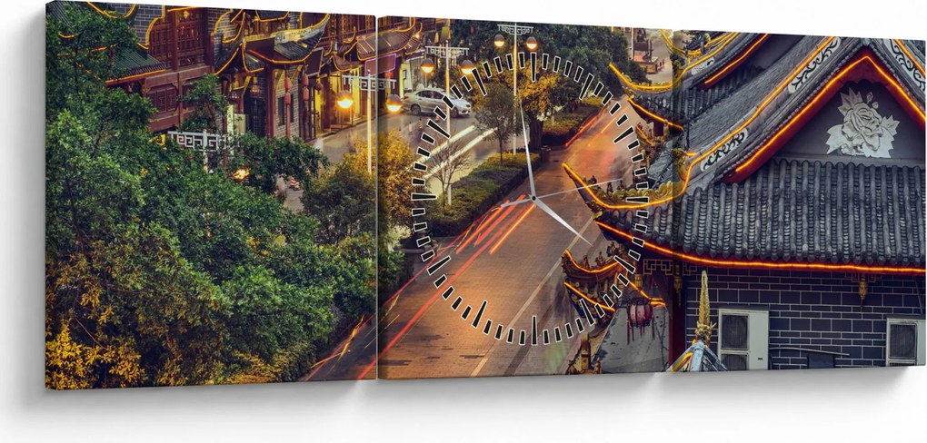 Obraz - Qintai Road, Chengdu, Chiny (z zegarem) (90x30 cm)