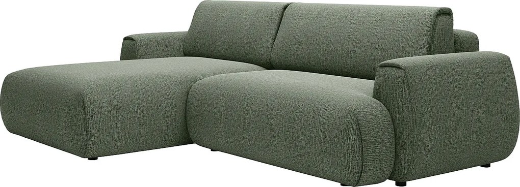 Kanapa narożna rozkładana z tkaniny szenilowej w kolorze butelkowej zieleni MONELIA