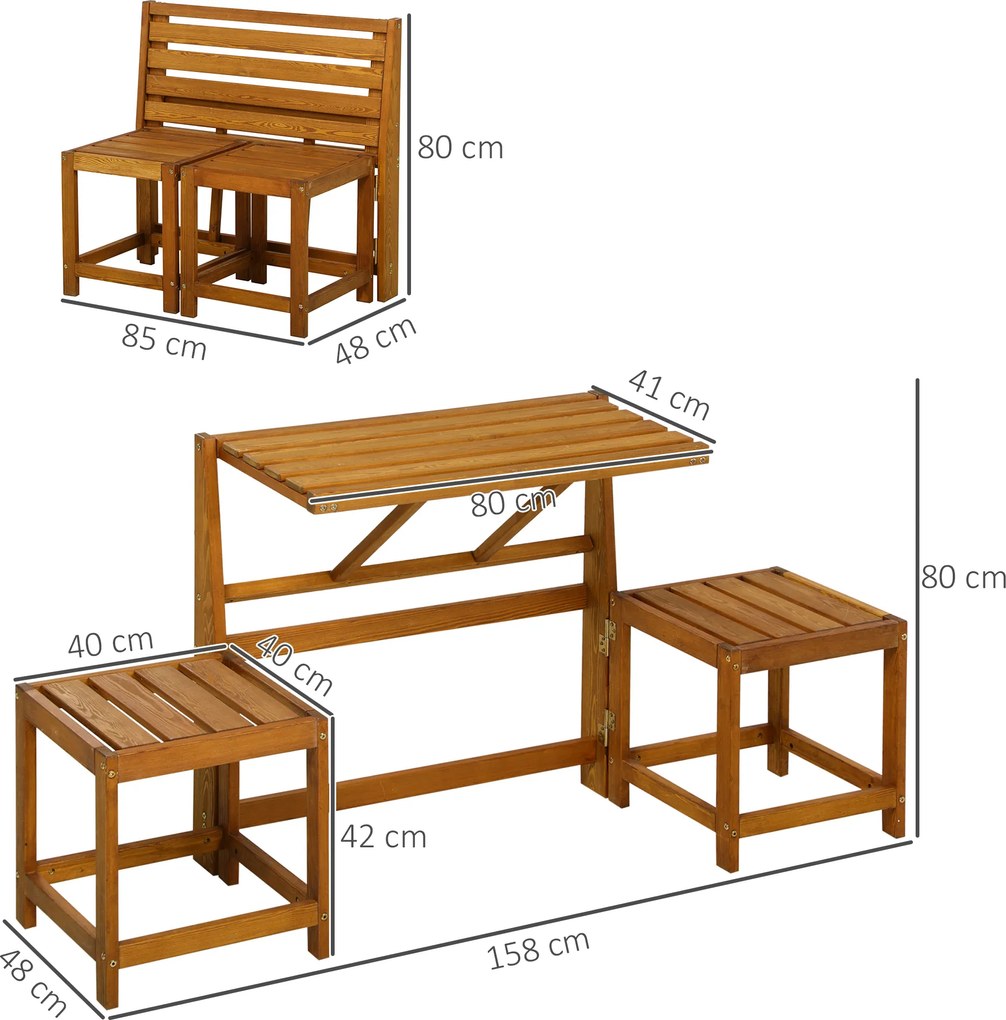 Ławka ogrodowa Outsunny, ławka parkowa 2 w 1, zestaw mebli ogrodowych dla 2 osób z drewna tekowego