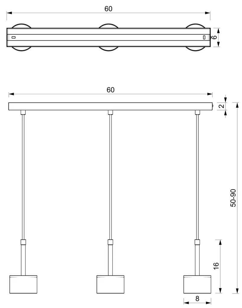 Lampa wisząca ARENA BLACK/SILVER 3xGX53 czarna srebrna, na listwie potrójna nad stół