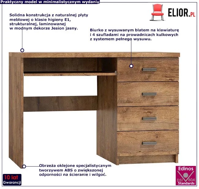 Biurko z szufladami w dekorze jesion jasny - Filin 16X