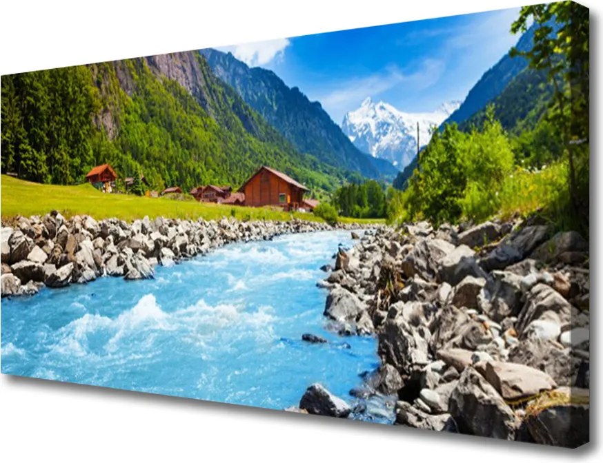 Obraz canvas Kręta Rzeka w Górskiej Dolinie