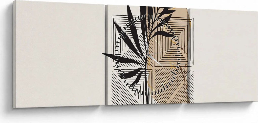 Obraz - Abstrakcja z tropikalnymi liśćmi N⁰1 (z zegarem) (90x30 cm)