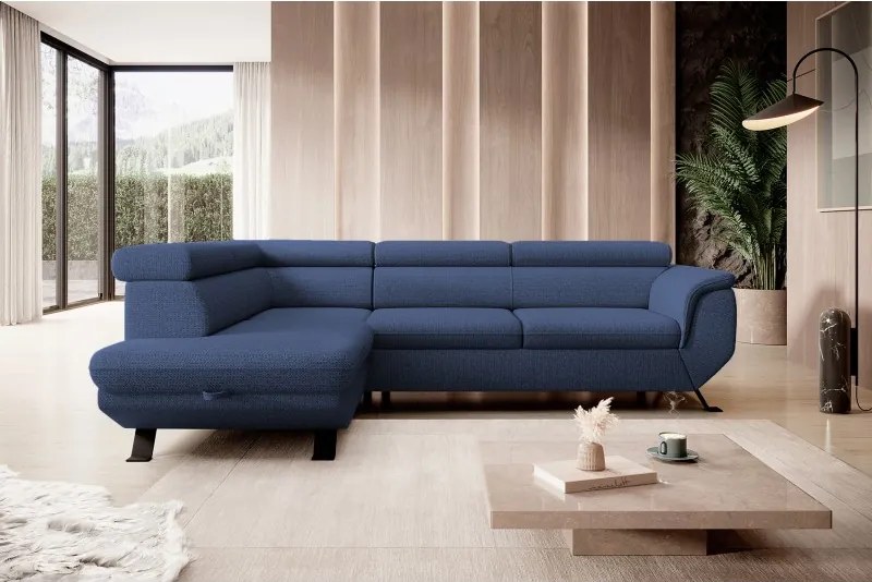 Narożnik RAVEN L Lewostronny wolnostojący z funkcją spania tkanina ARAGON 79 Niebieski WERSAL