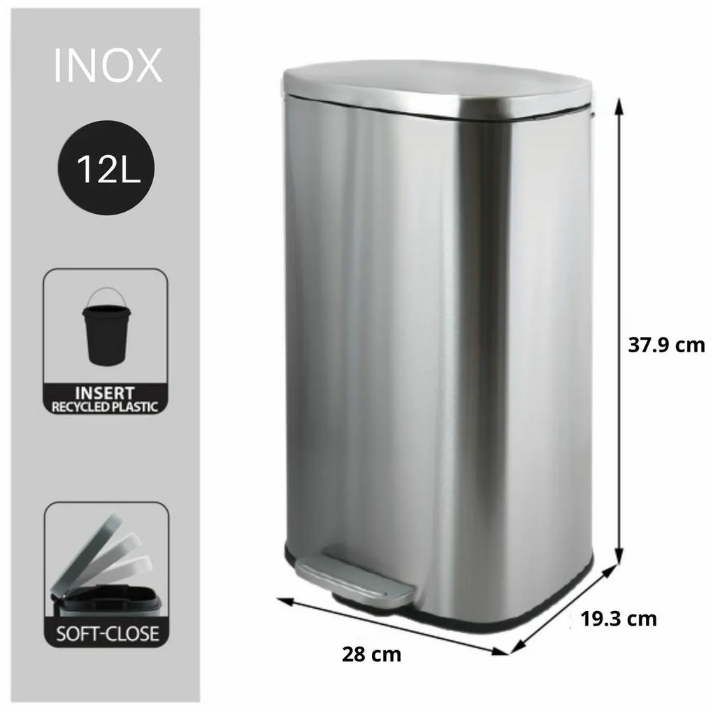 Spirella Kosz na śmieci z pedałem soft-close Akira 12 l, szczotkowana stal nierdzewna, 12 l