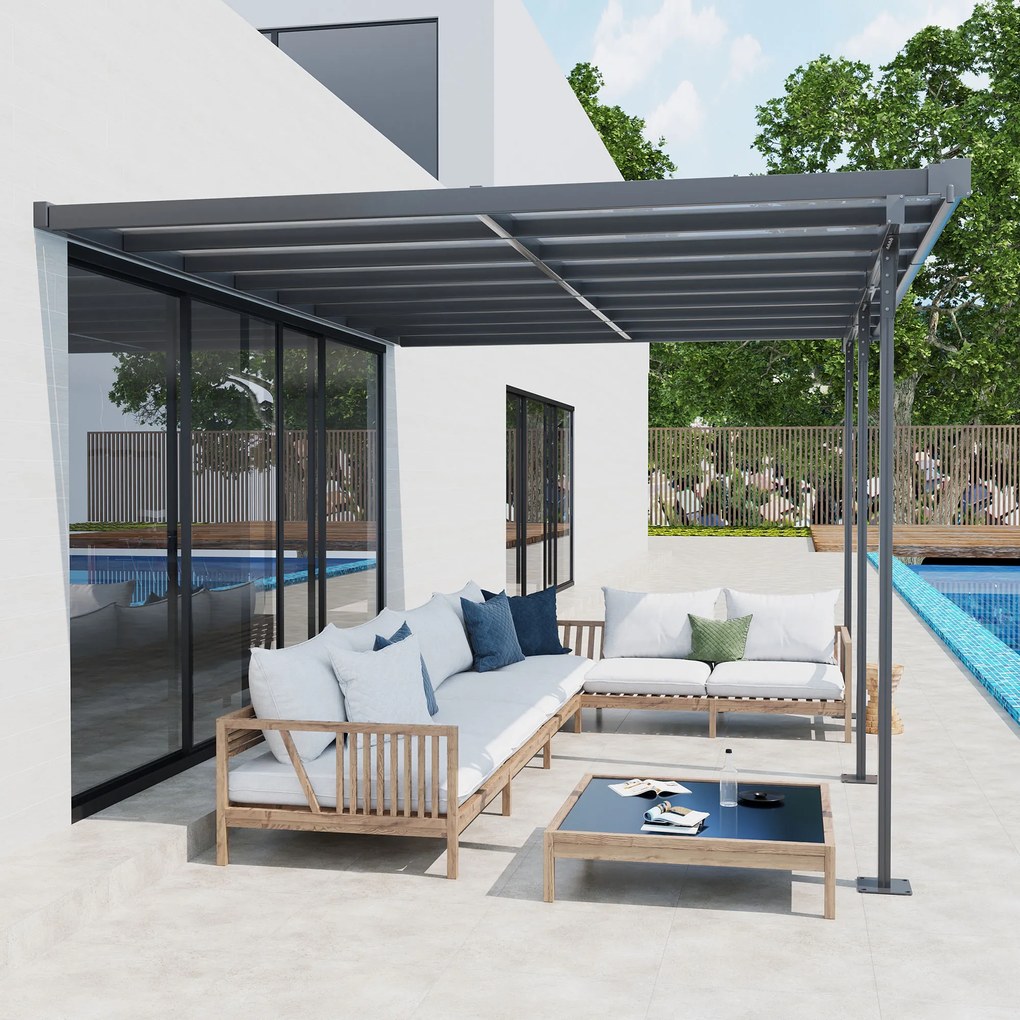 Outsunny pergola ogrodowa aluminiowa regulowana altana 435x302 cm ochrona przed słońcem szara nowoczesna do ogrodu | Aosom PL