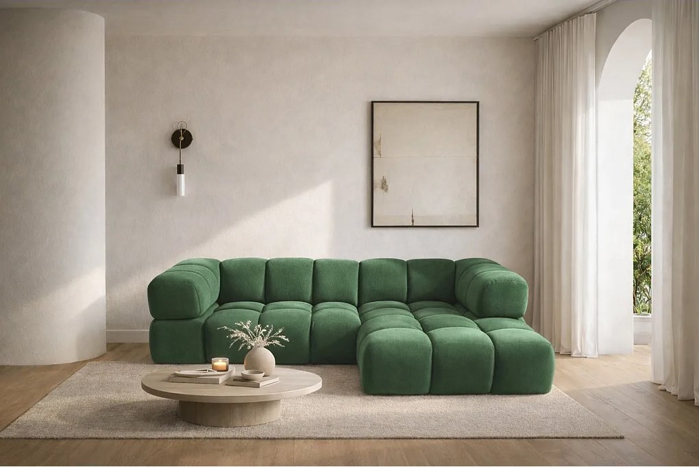 Narożnik w kształcie L Averro, tkanina Bluvel, Zielony, Prawy