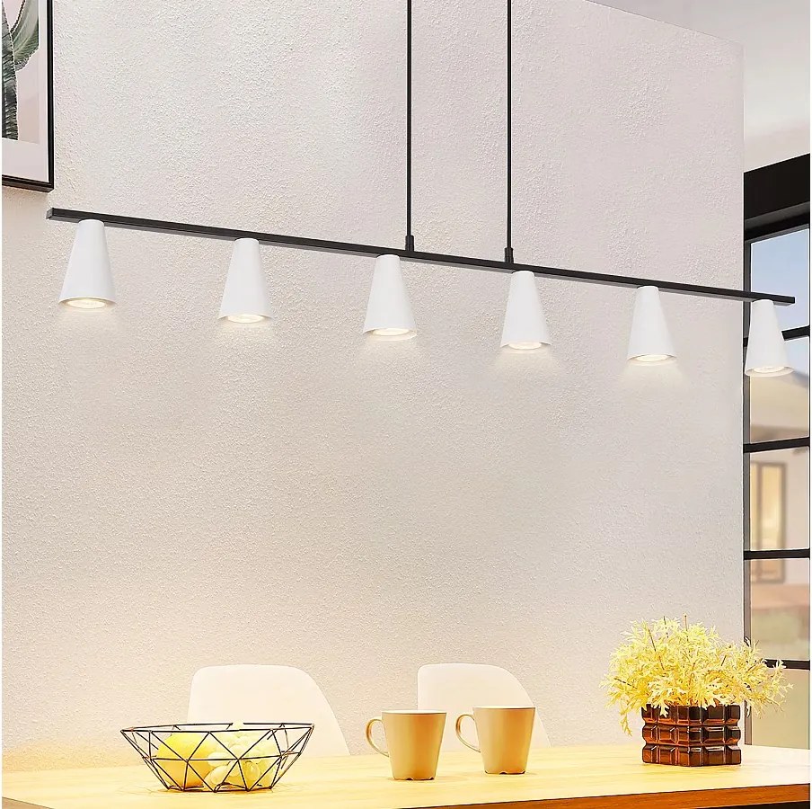 NETTLIFE Zawieszana lampa stołowa do jadalni na 6 żarówek - nowoczesna biała czarna metalowa lampa wisząca GU10 do jadalni