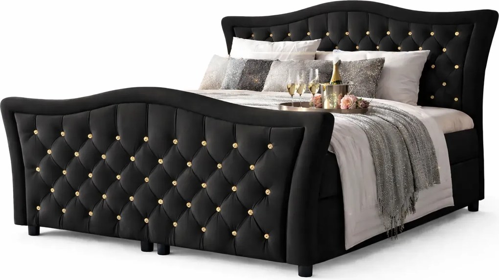 Czarne łóżko kontynentalne z kryształkami 5 rozmiarów Z7-Z21