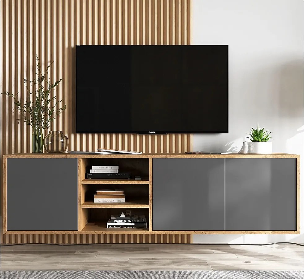 Szafka RTV NILA 2 150 dąb wotan/grafit mat