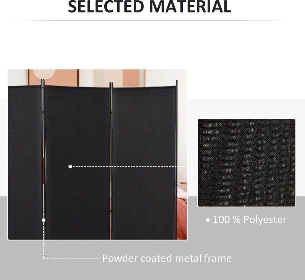 HOMCOM Dzielnik przestrzeni, 3-częściowa zasłona, Dzielnik z metalową ramą, Czarny