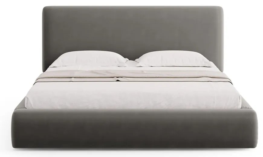 Szare tapicerowane łóżko dwuosobowe ze schowkiem i stelażem 180x200 cm Colonel – Cosmopolitan Design