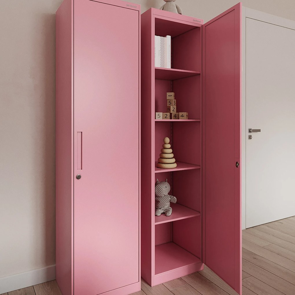 Wąska szafka do biura ALEX, 450 x 1850 x 400 mm, Fresh Style: pudrowy róż