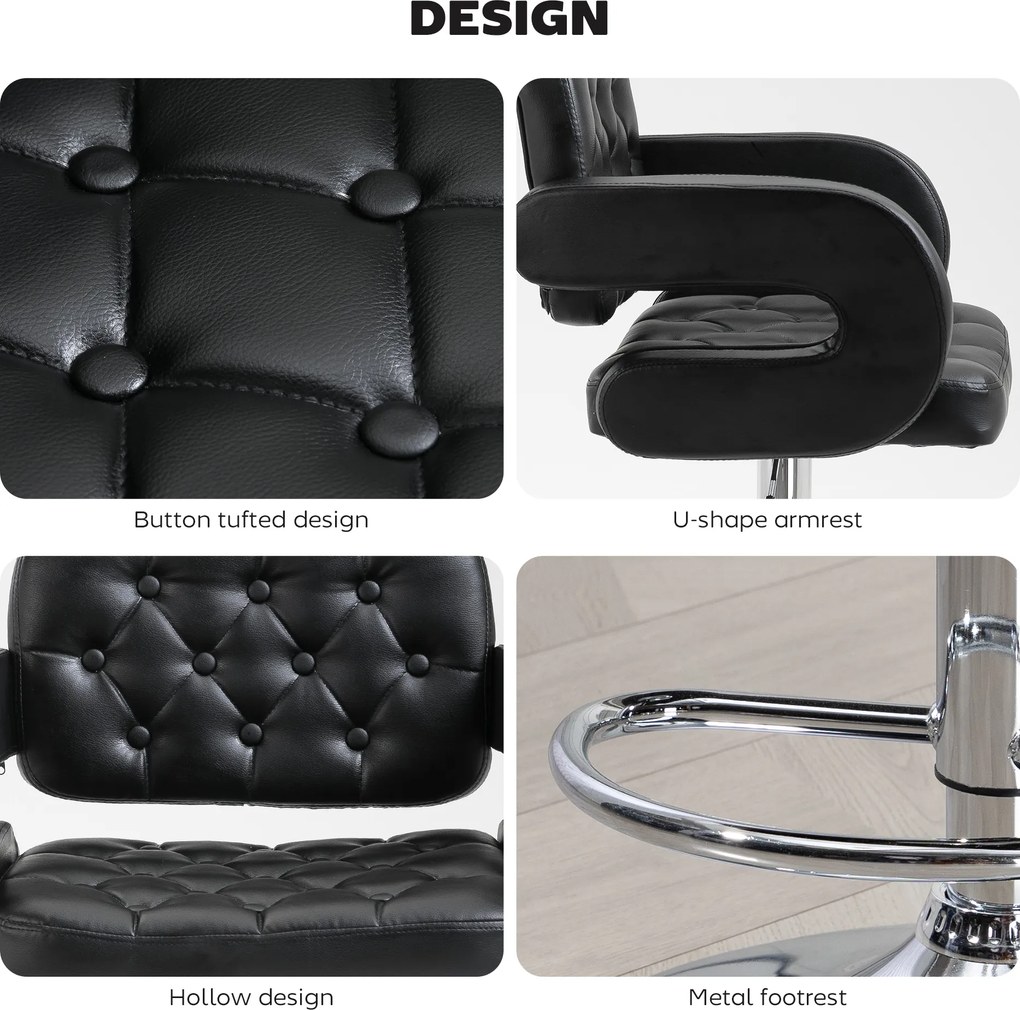 HOMCOM Hoker barowy, regulowany, obrotowy 360°, z metalowym stelażem, oparciem, podnóżkiem, 61x50x93-113 cm, czarny | Aosom PL