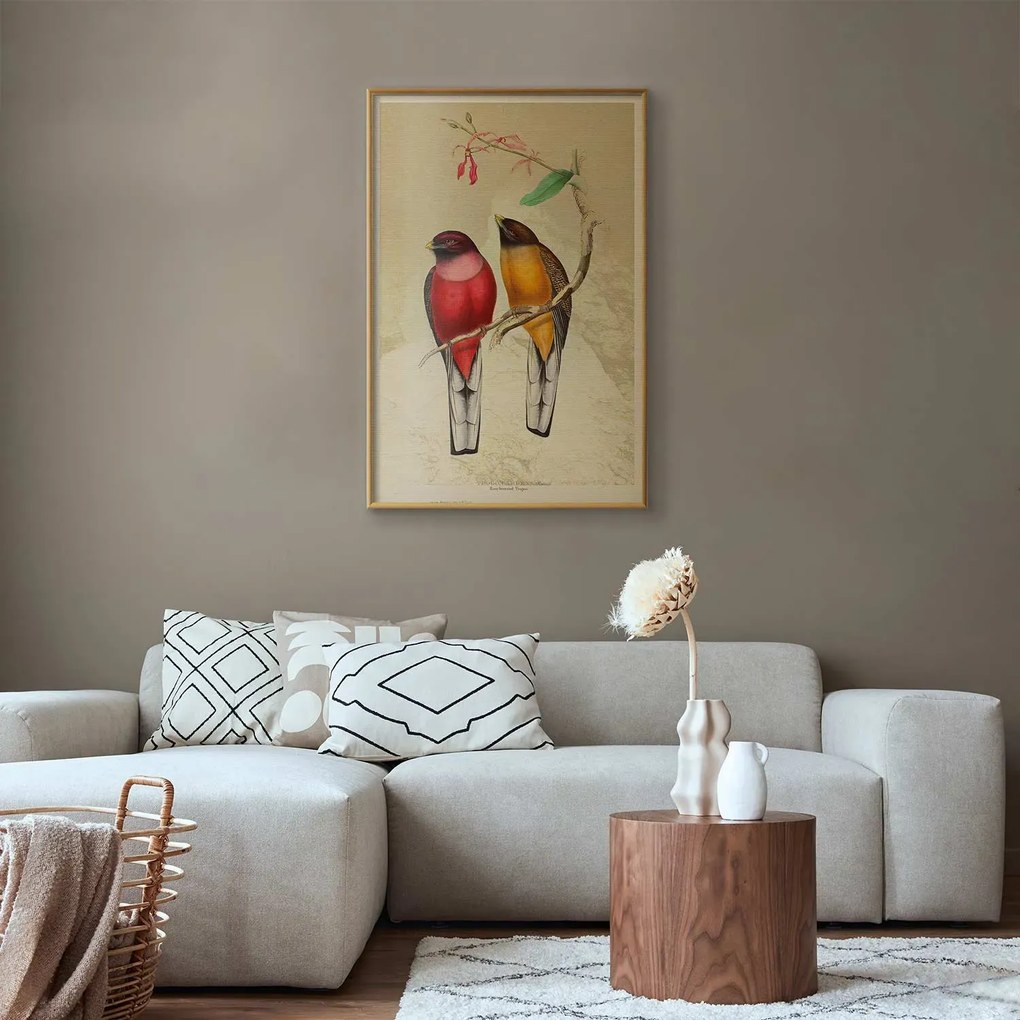 Plakat Ptaki na gałązce 60x90 cm z ramą złotą bez marginesu ARTGEIST B