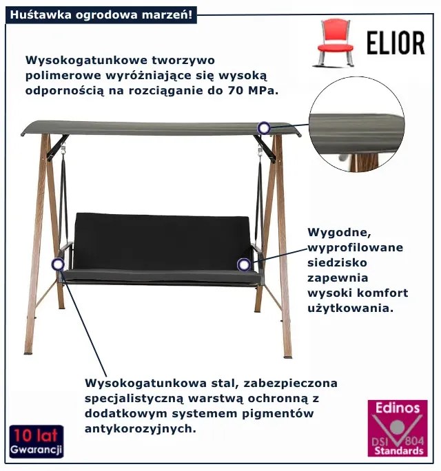 Szara huśtawka ogrodowa 3 - osobowa R0-Z72