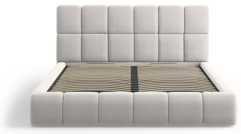 Jasnoszare aksamitne tapicerowane łóżko dwuosobowe ze schowkiem i stelażem 140x200 cm Bellis – Micadoni