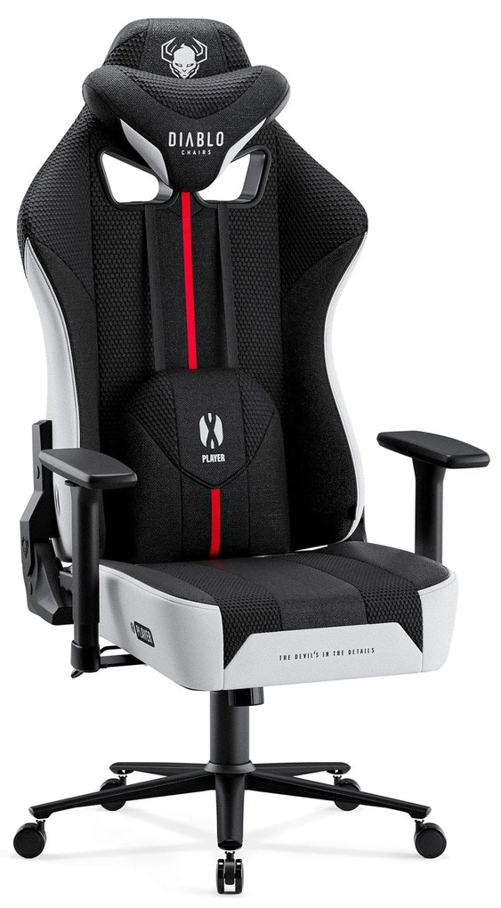 Materiałowy fotel gamingowy Diablo X-Player 2.0 Normal Size, biało-czarny