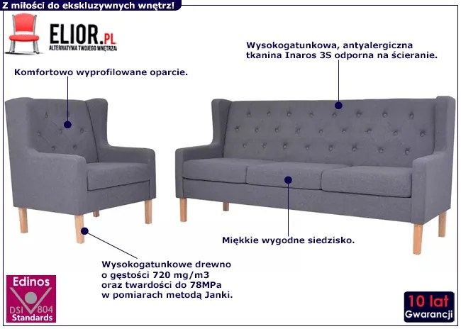 Ciemnoszary zestaw wypoczynkowy uszak Staford 13X