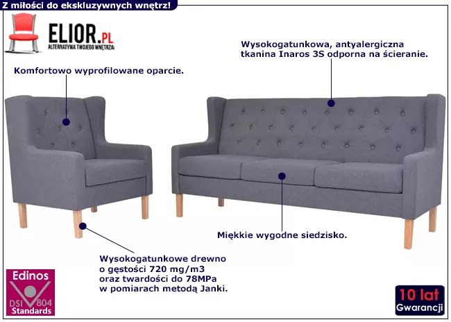Ciemnoszary zestaw wypoczynkowy uszak - Vilson 3Q