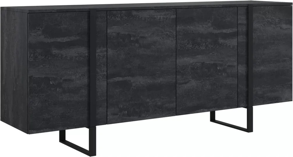 Komoda Verica 200 cm czterodrzwiowa - czarny beton / czarne nóżki