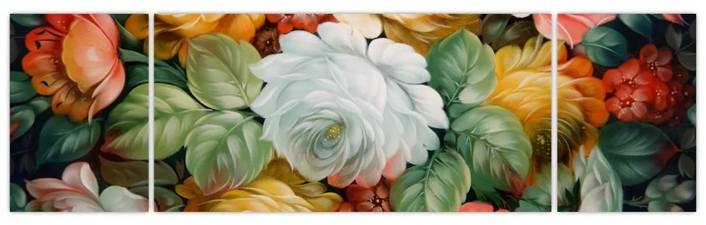 Obraz namalowanego bukietu kwiatów (170x50 cm)