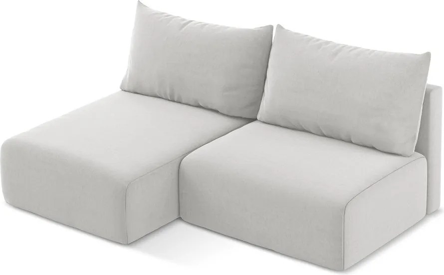 Jasnoszary aksamitny rozkładany narożnik ze schowkiem (lewostronny/z szezlongiem) Kalena – Makamii