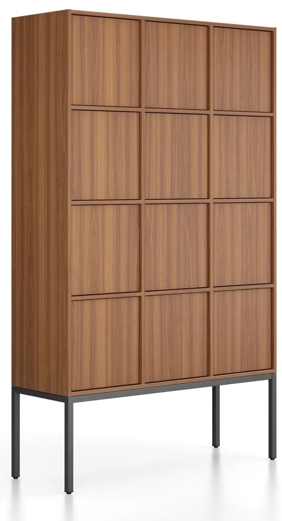 Szafa biurowa FRAME, czarna podstawa, 12x drzwi, 1299 x 450 x 2185 mm, PUSH-Lock, orzech