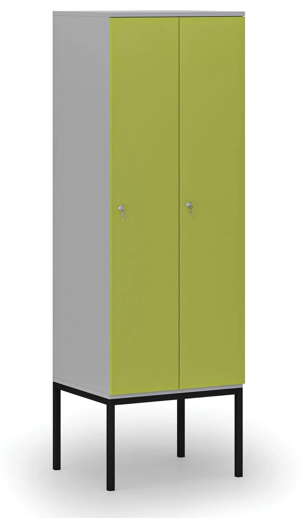 Drewniana szafa ubraniowa z podstawą, 2-drzwiowa, 1871 x 600 x 500 mm, zamek cylindryczny, szary/zielony