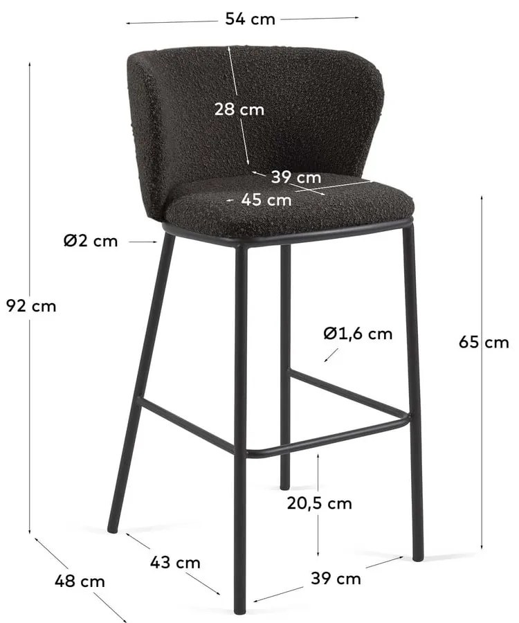 Czarny hoker (wysokość siedziska 65 cm) Ciselia – Kave Home