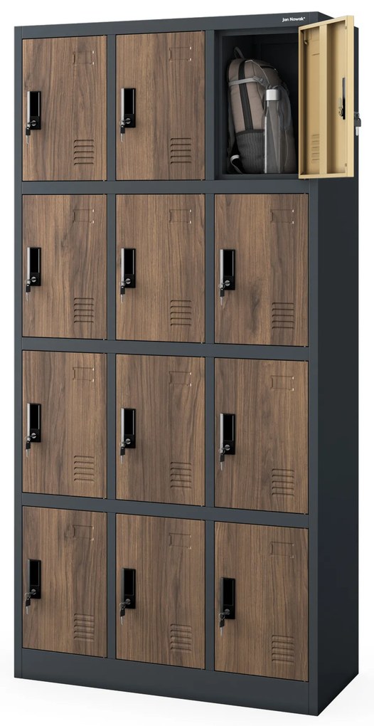 Szafka skrytkowa socjalna 12-skrytkowa antracytowa/orzech, 900x1850x400 mm: MARCIN Eco Design
