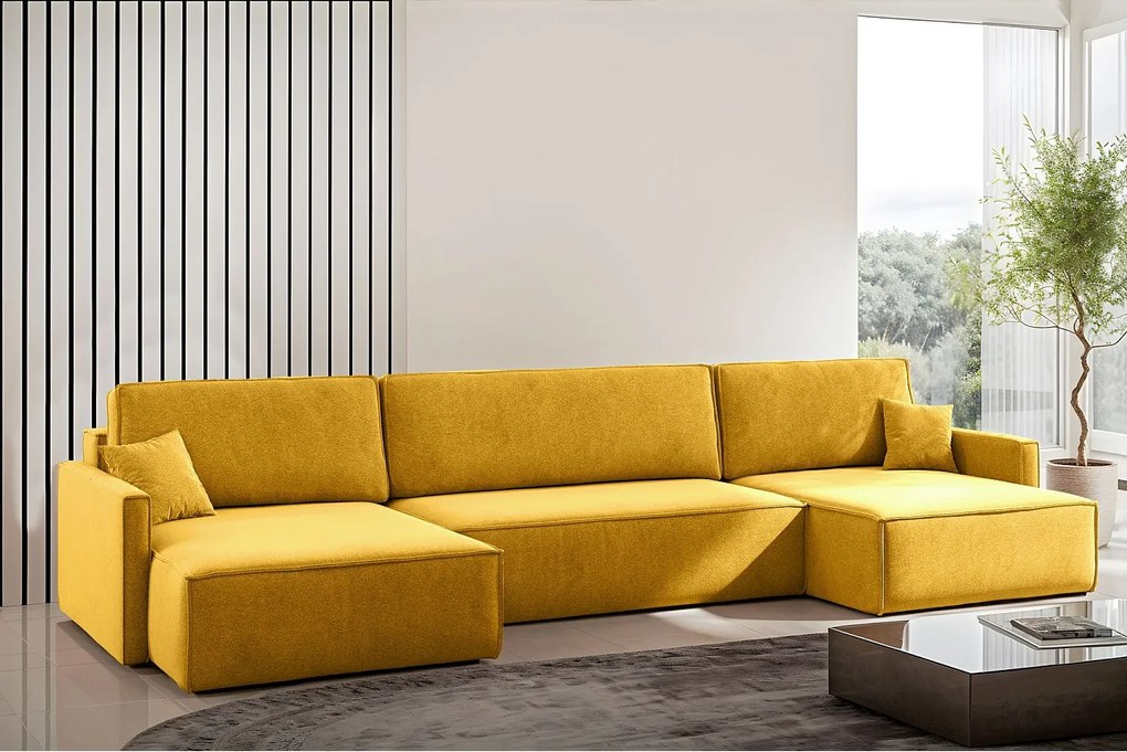 Narożnik z funkcją spania i pojemnikiem w kształcie U Carlos, tkanina Salvador, Żółty