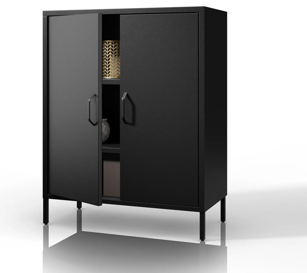 Czarna szafka z półkami na nóżkach metalowa VITO Modern 800 x 1015 x 400 mm