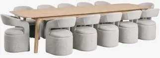 Zestaw Rozkładany Stół 220-320x95 Cm Dębowy Treveris I 12 Krzeseł Z Podłokietnikami Z Tkaniny Bouclé Jules Roble - Sklum