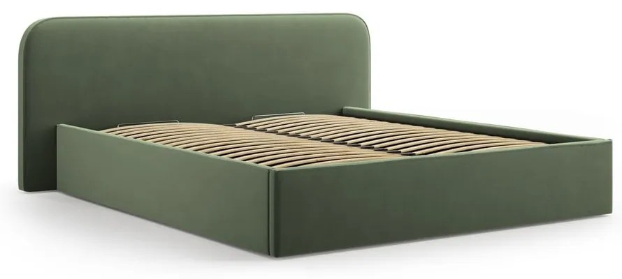 Zielone tapicerowane łóżko dwuosobowe ze schowkiem i stelażem 200x200 cm Elizabeth – Micadoni