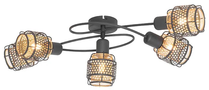 Designerska lampa sufitowa czarna ze złotem 5 świateł - NoudDesignerski Oswietlenie wewnetrzne