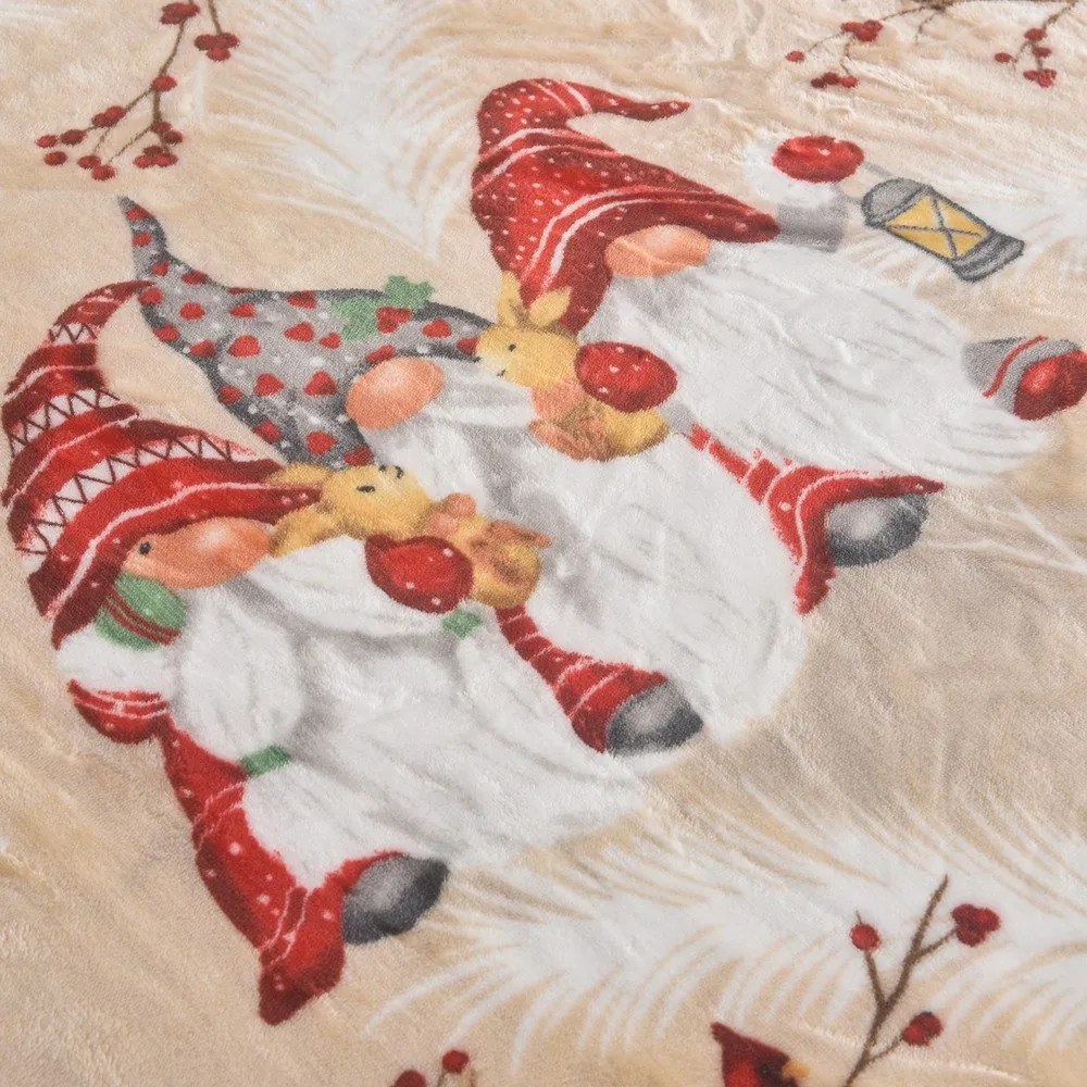 Kremowy koc ze świątecznym motywem z mikropluszu 150x200 cm Goblin – My House