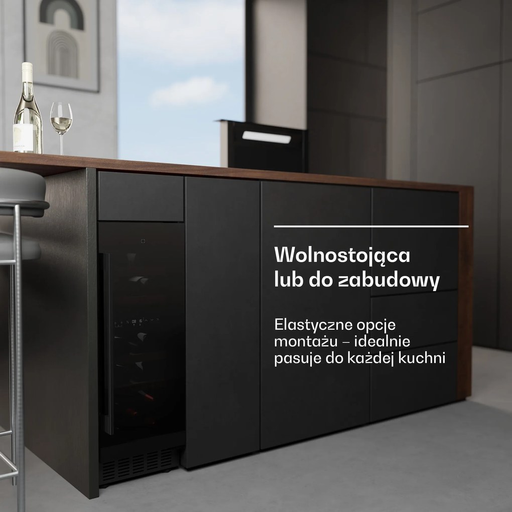 Klarstein Velaire 57cm 17 butelek Winiarka dwustrefowa Czarny